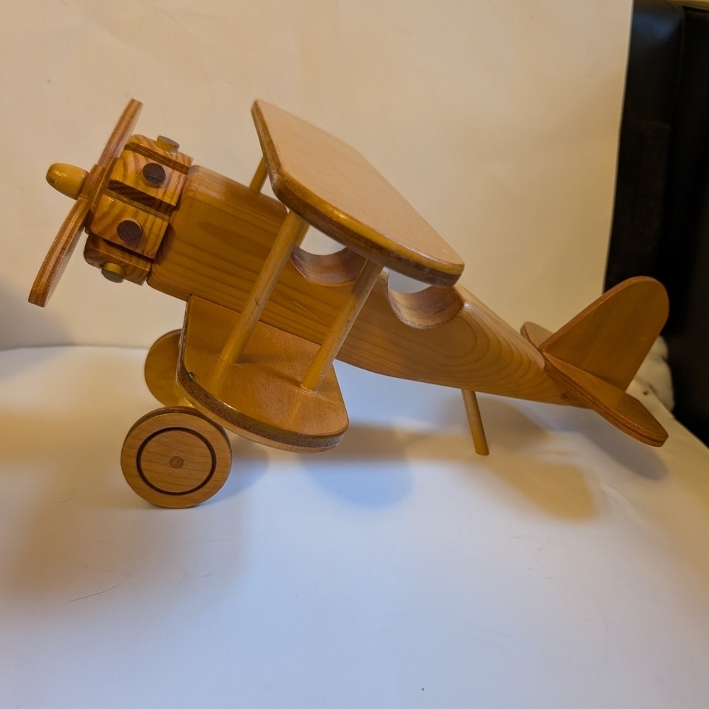 Handmade Wooden Airplane bi-plane Toy/Decoration - Picture 2 of 8